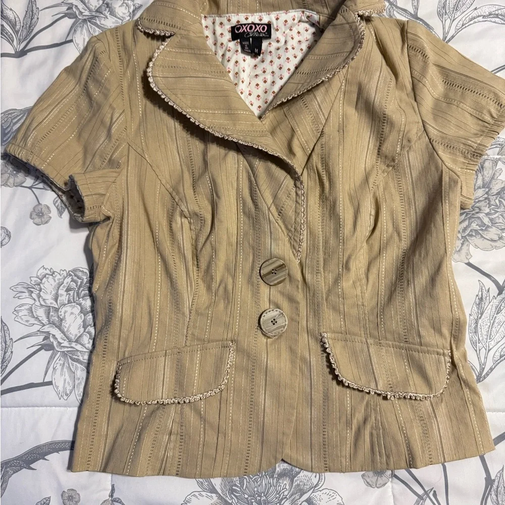 XOXO Tan Striped Capri Pantsuit - Picture 6 of 16